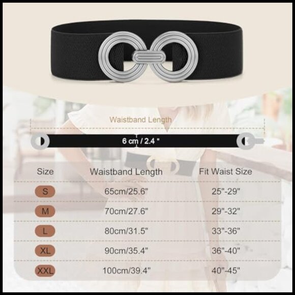 Wide Elastic Belt with Hollow Out Round Buckle, Stretchy Waistband